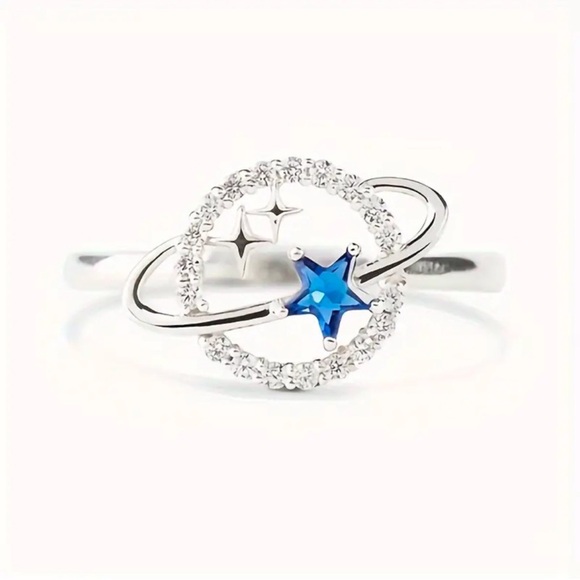 Star and Moon Ring, Planet and Star Ring, Cubic Zirconia Star and Planet Ring - Picture 3 of 12
